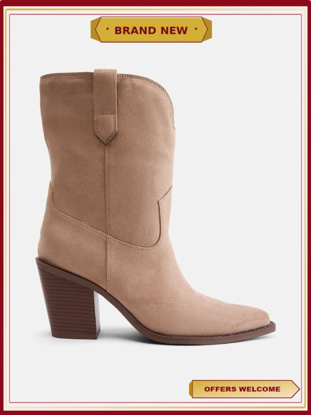 Mid-Calf Western Boots Pointed Toe Stacked Heel Zip Closure